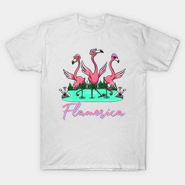 Flamerica Flamingos T-Shirt by AngelFlame